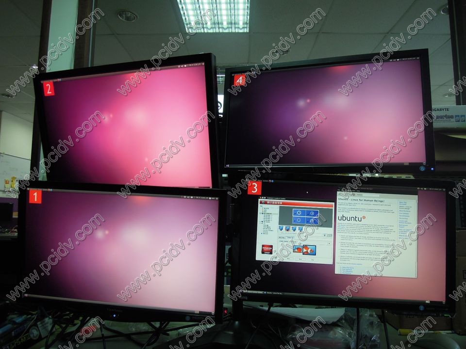 pcidv.com/vhdci HD5570 support 4 monitors in linux