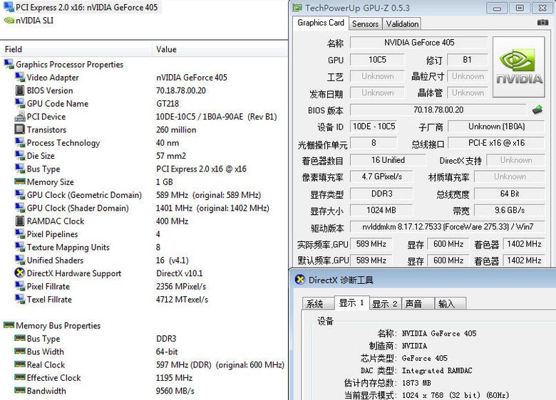 pcidv.com/gpuz nvidia GT405 1g 64bit low profile specification