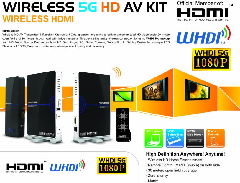 [WHDI]wireless HDMI无线宝无线HDMI高清音视频1080P无线传输MIMO